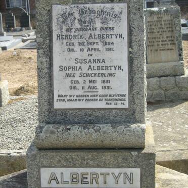 ALBERTYN Hendrik 1854-1911 &amp; Susanna Sophia SCHICKERLING 1851-1931