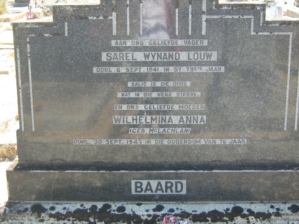 BAARD Sarel Wynand Louw -1941 &amp; Wilhelmina Anna MCLACHLAN -1947