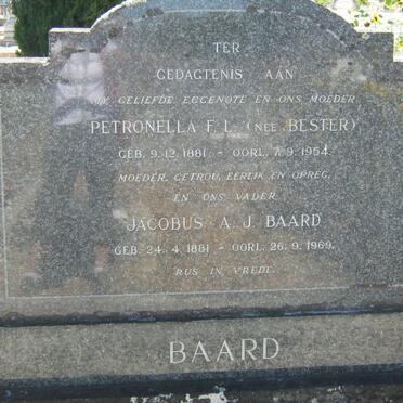 BAARD Jacobus A.J. 1881-1969 &amp; Petronella F.L. BESTER 1881-1954