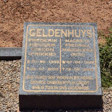 GELDENHUYS Frederik Hendrik Gideon 1939-2003 &amp; Magrieta Frederika Magdalena 1940-2002
