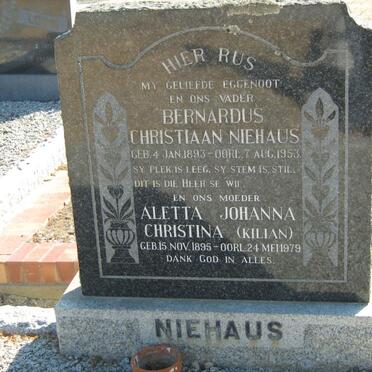 NIEHAUS Bernardus Christiaan 1893-1953 &amp; Aletta Johanna Christina KILIAN 1895-1979