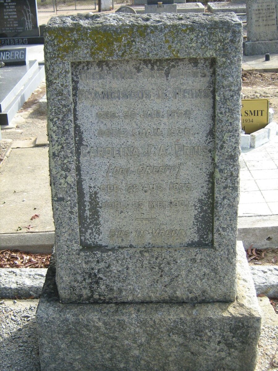PRINS Franciscus X. 1860-1938 &amp; Carolina J.A. GREEFF 1873-1931