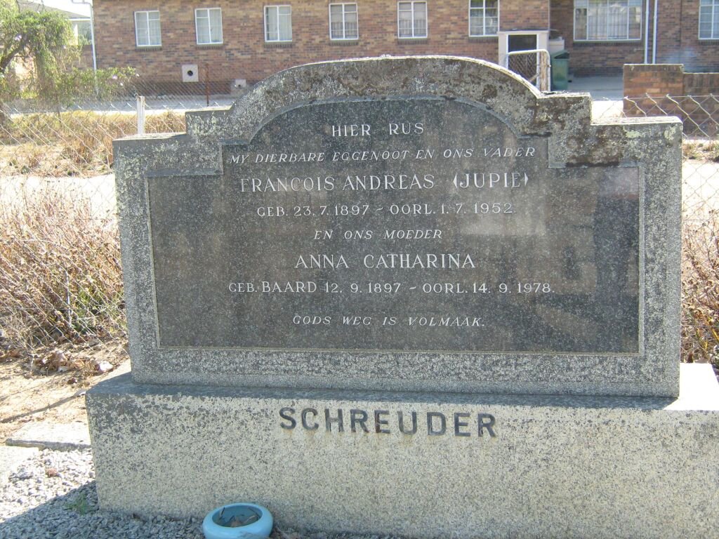SCHREUDER Francois Andreas 1897-1952 &amp; Anna Catharina BAARD 1897-1978