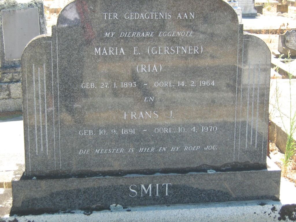 SMIT Frans J. 1891-1970 &amp; Maria E. GERSTNER 1893-1964