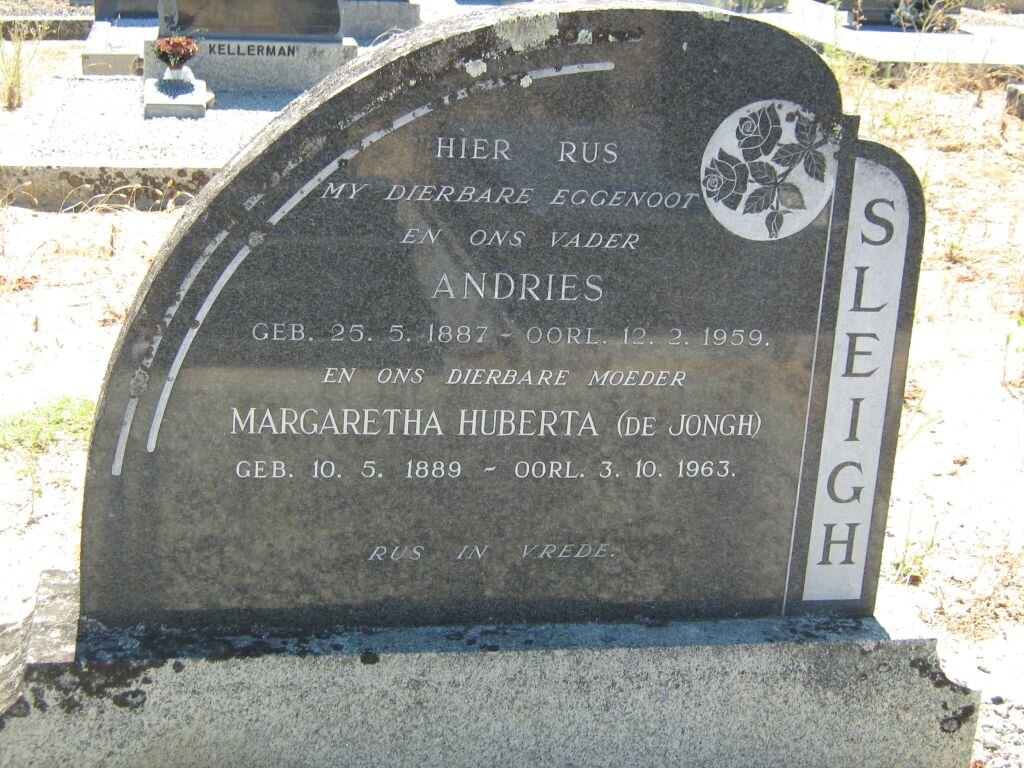SLEIGH Andries 1887-1959 &amp; Margaretha Huberta DE JONGH 1889-1963