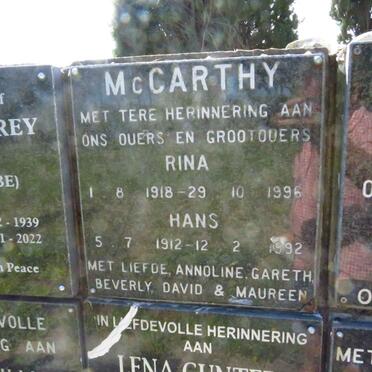 MCCARTHY Hans 1912-1992 &amp; Rina 1918-1996
