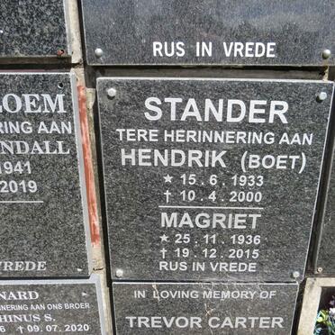 STANDER Hendrik 1933-2000 &amp; Magriet 1936-2015