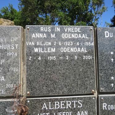 ODENDAAL Willem 1915-2001 &amp; Anna M. nee VAN BILJON 1923-1984