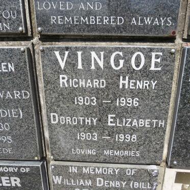 VINGOE Richard Henry 1903-1996 &amp; Dorothy Elizabeth 1903-1998