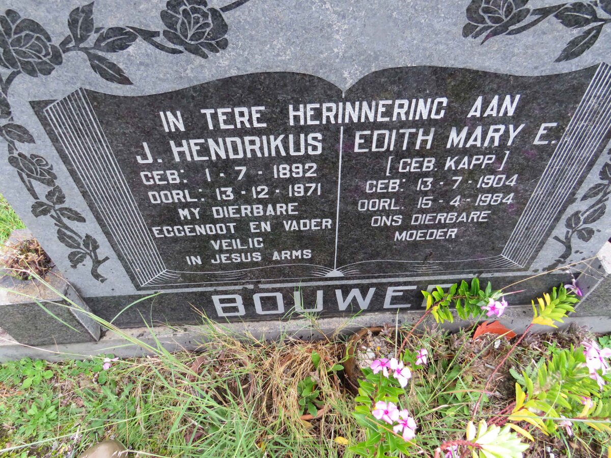 BOUWER J. Hendrikus 1892-1971 & Edith Mary E. KAPP 1904-1984