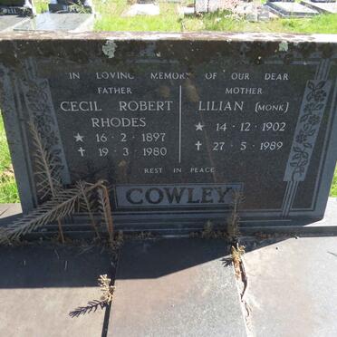 COWLEY Cecil Robert Rhodes 1897-1980 &amp; Lilian MONK 1902-1989