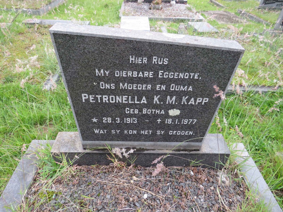 KAPP Petronella K.M. nee BOTHA 1913-1977