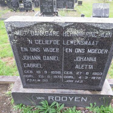 ROOYEN Johann Daniel Gabriel, van 1896-1976 & Johanna Aletta 1903-1978