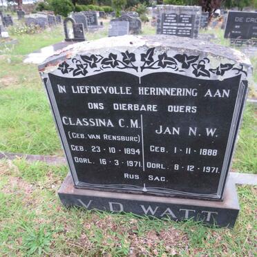 WATT Jan N.W., v.d. 1888-1971 & Classina C.M. VAN RENSBURG 1894-1971