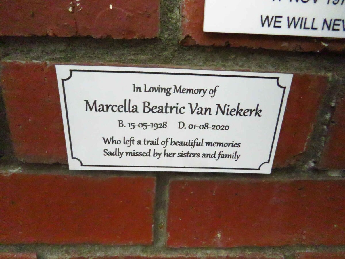 NIEKERK Marcella Beatric, van 1928-2020