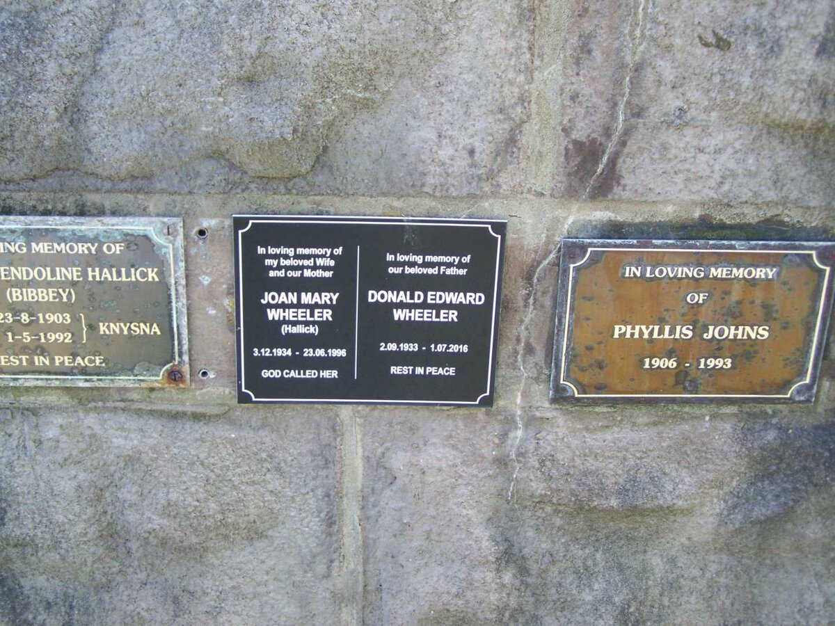 WHEELER Donald Edward 1933-2016 &amp; Joan Mary HALLICK 1934-1996