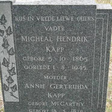 KAPP Micheal Hendrik 1865-1945 &amp; Annie Gertruida McCARTHY 1875-1955