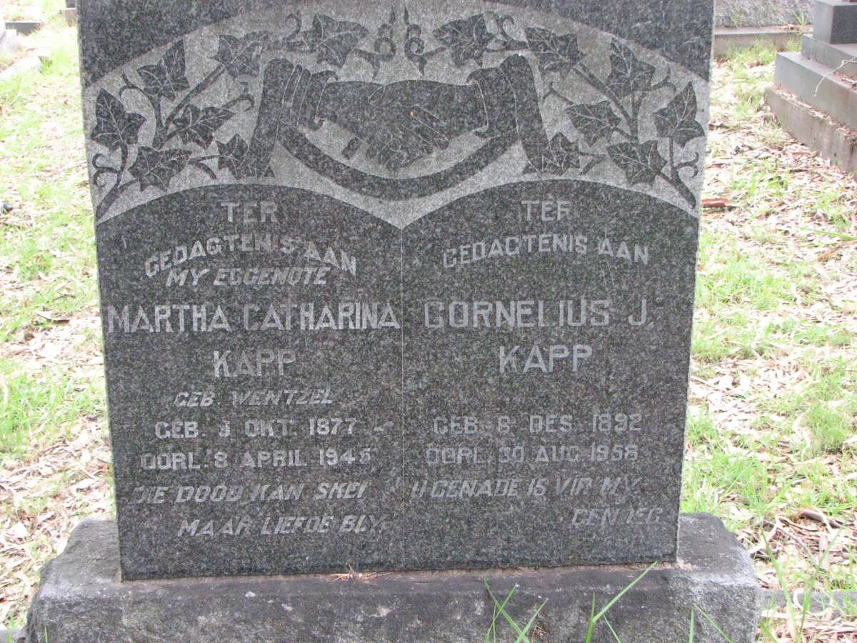 KAPP Cornelius J. 1892 -1958 &amp; Martha Catharina WENTZEL 1877-1946