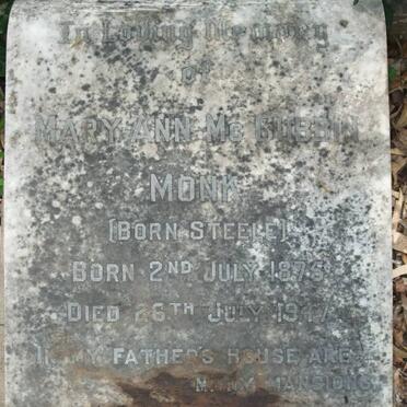 MONK Mary Ann McCubbin nee STEELE 1875-1947