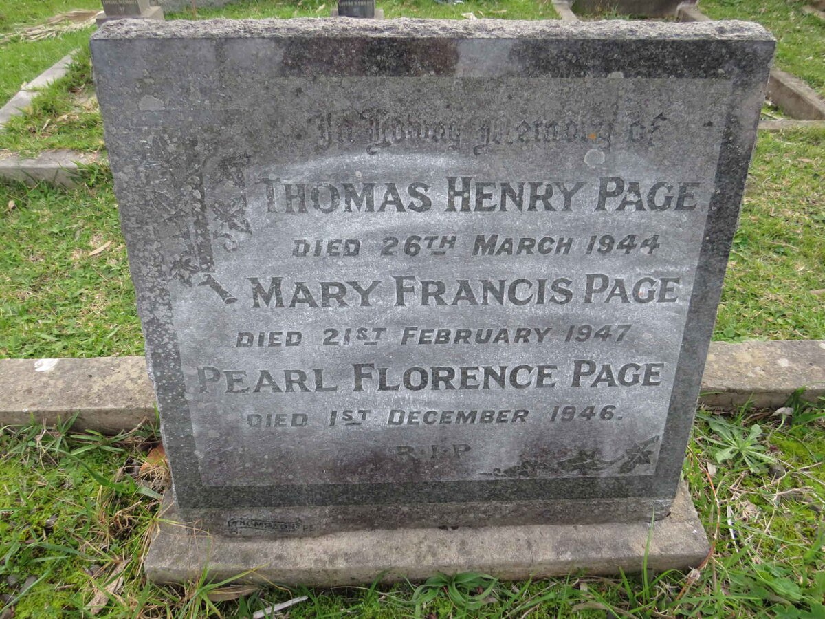 PAGE Thomas Henry -1944 :: PAGE Pearl Florence -1946 :: PAGE Mary Francis -1947