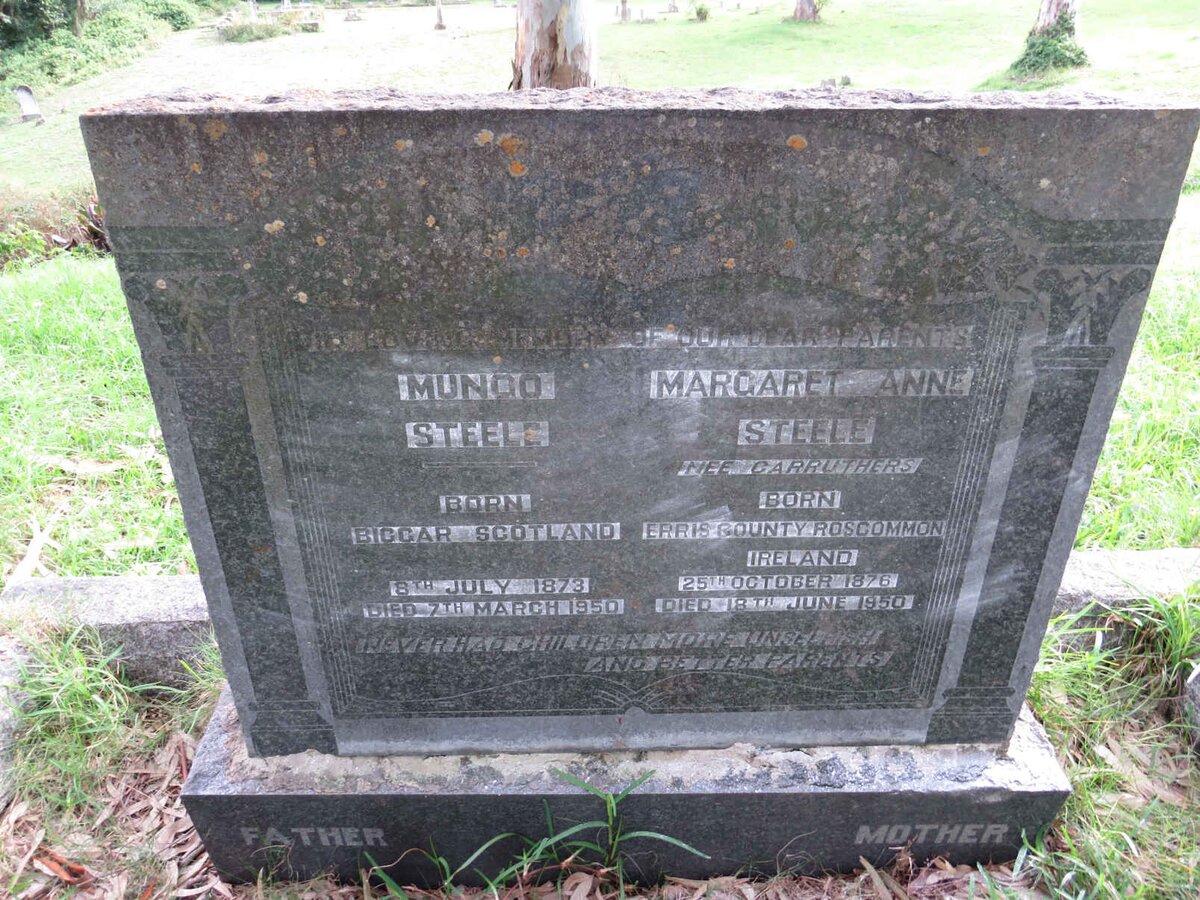 STEELE Mungo 1873-1950 & Margaret Anne CARRUTHERS 1876-1950