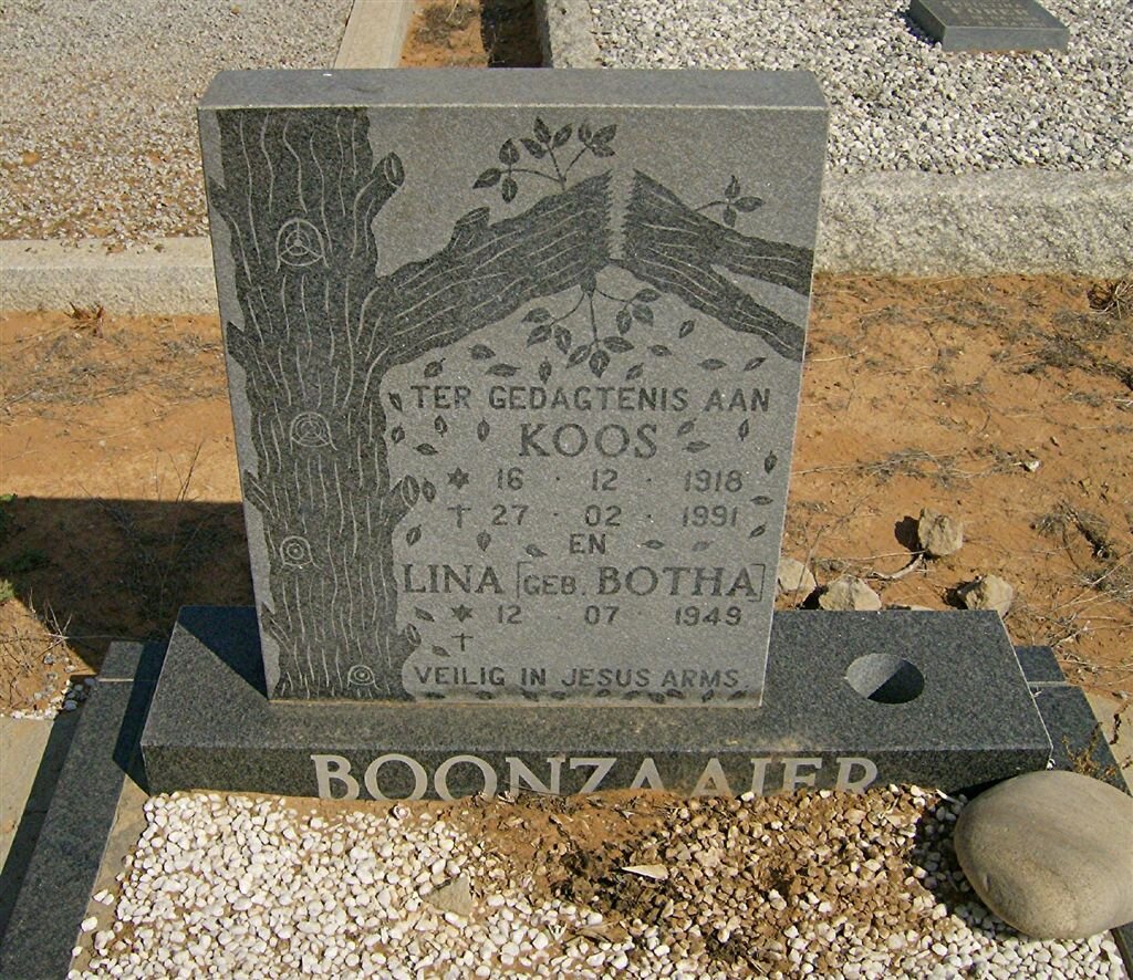 BOONZAAIER Koos 1918-1991 &amp; Lina BOTHA 1949-