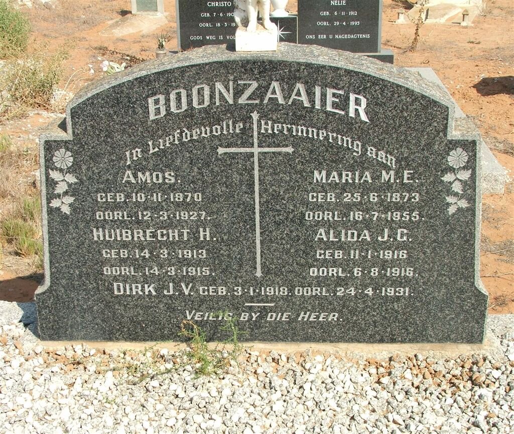 BOONZAAIER Amos 1870-1927 &amp; Maria M.E. 1873-1955 