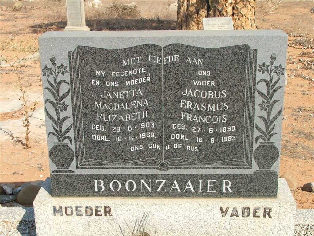 BOONZAAIER Jacobus Erasmus Francois 1898-1983 &amp; Janetta Magdalena Elizabeth 1903-1969