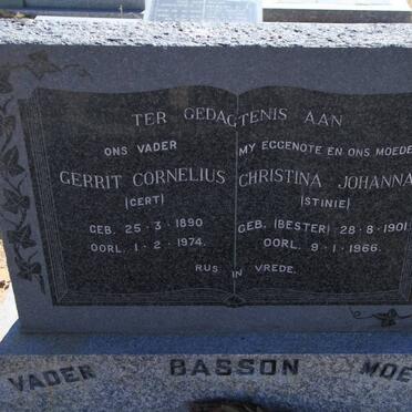 BASSON Gerrit Cornelius 1890-1974 &amp; Christina Johanna BESTER 1901-1966
