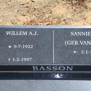 BASSON Willem A.J. 1922-1997 &amp; Sannie S.J. VAN LILL 1926-