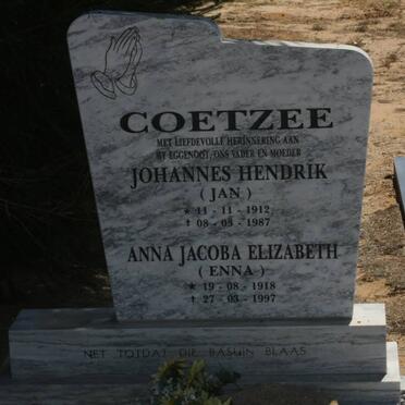 COETZEE Johannes Hendrik 1912-1987 &amp; Anna Jacoba Elizabeth 1918-1997