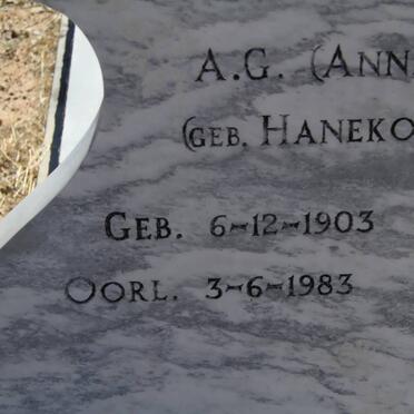 COETZEE A.G. nee HANEKOM 1903-1983