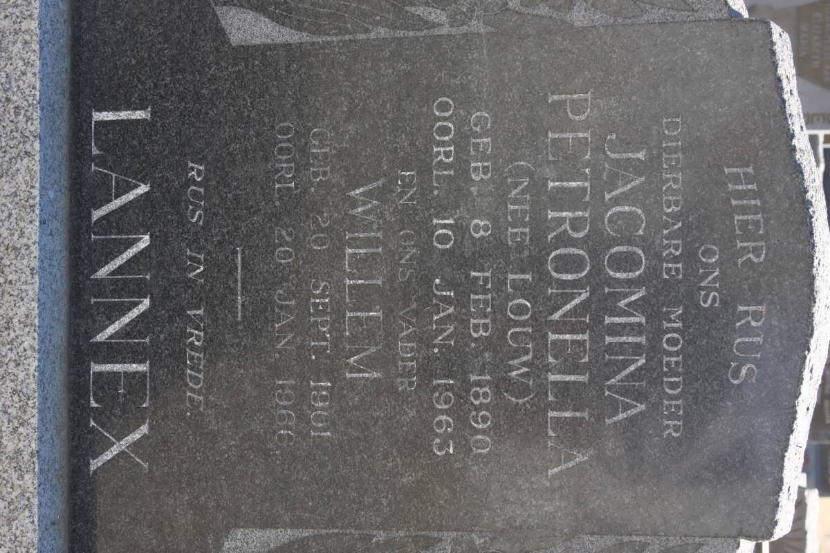 LANNEX Willem 1901-1966 &amp; Jacomina Petronella LOUW 1890-1963