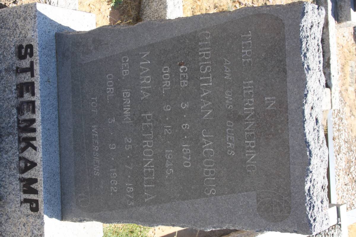 STEENKAMP Christiaan Jacobus 1870-1945 &amp; Maria Petronella BRINK 1873-1962