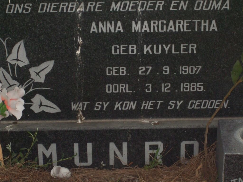 MUNRO Anna Margaretha nee KUYLER 1907-1985