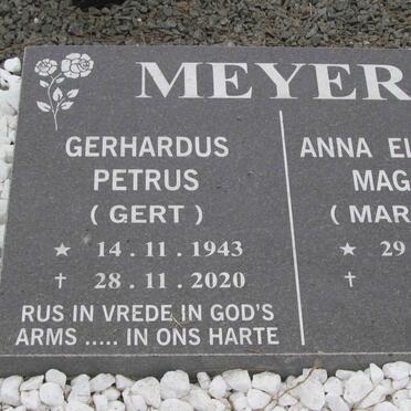MEYER Gerhardus Petrus 1943-2020 &amp; Anna Elizabeth Magrieta 1953-