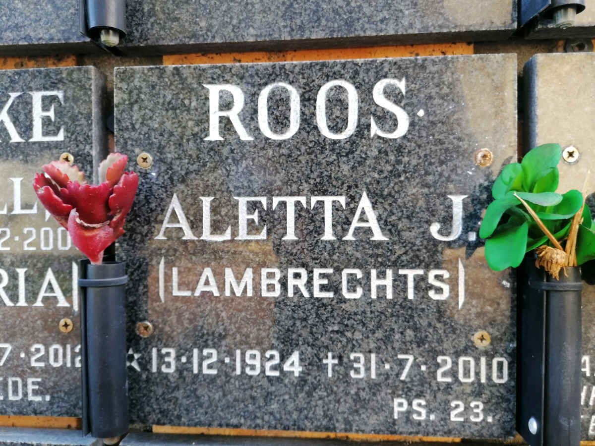 ROOS Aletta J. nee LAMBRECHTS 1924-2010