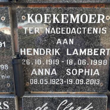 KOEKEMOER Hendrik Lambert 1919-1998 &amp; Anna Sophia 1923-2013