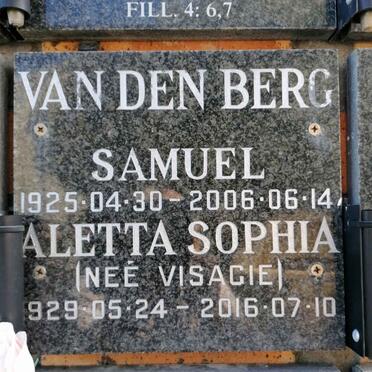 BERG Samuel, van den 1925-2006 &amp; Aletta Sophia VISAGIE 1929-2016