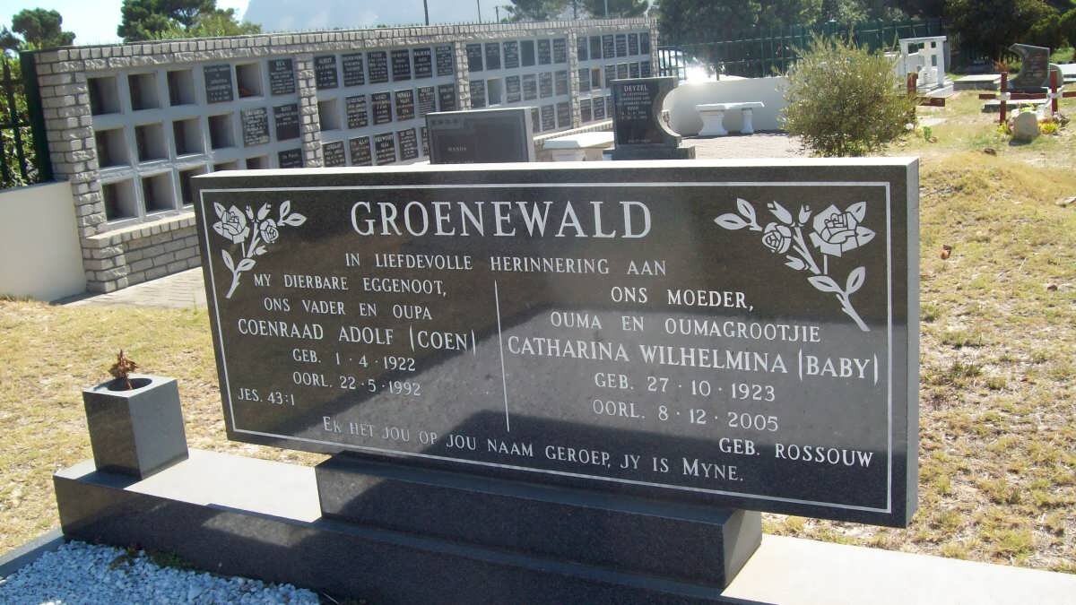 GROENEWALD Coenraad Adolf 1922-1992 &amp; Catharina Wilhelmina ROSSOUW 1923-2005