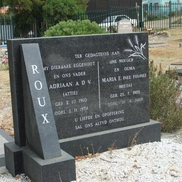 ROUX Adriaan A.D.V. 1910-1974 &amp; Maria E. FOURIE 1905-2002