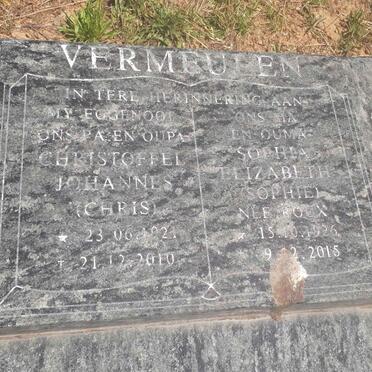 VERMEULEN Christoffel Johannes 1921-2010 &amp; Sophia Elizabeth ROUX 1926-2015