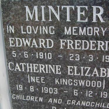 MINTER Edward Frederick 1910-1983 &amp; Catherine Elizabeth KINGSWOOD 1903-1982