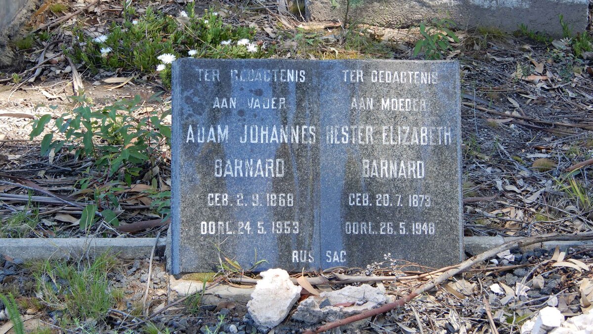 BARNARD Adam Johannes 1868-1953 &amp; Hester Elizabeth 1873-1948