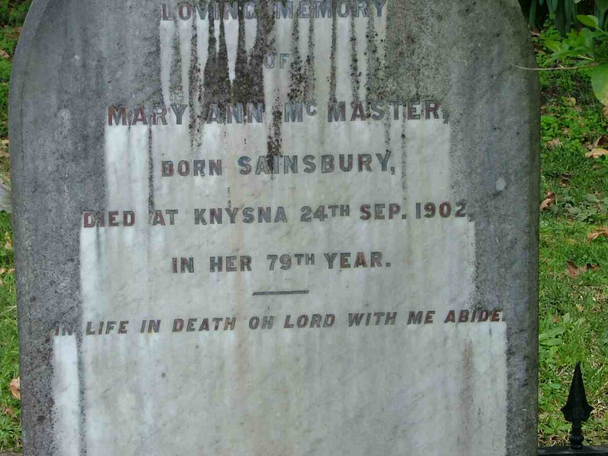 McMASTER Mary Ann nee SAINSBURY -1902