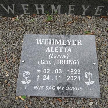 WEHMEYER Aleta nee JERLING 1929-2021