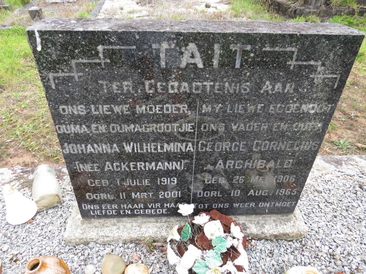 TAIT George Cornelius Archibald 1906-1965 & Johanna Wilhelmina ACKERMANN 1919-2001