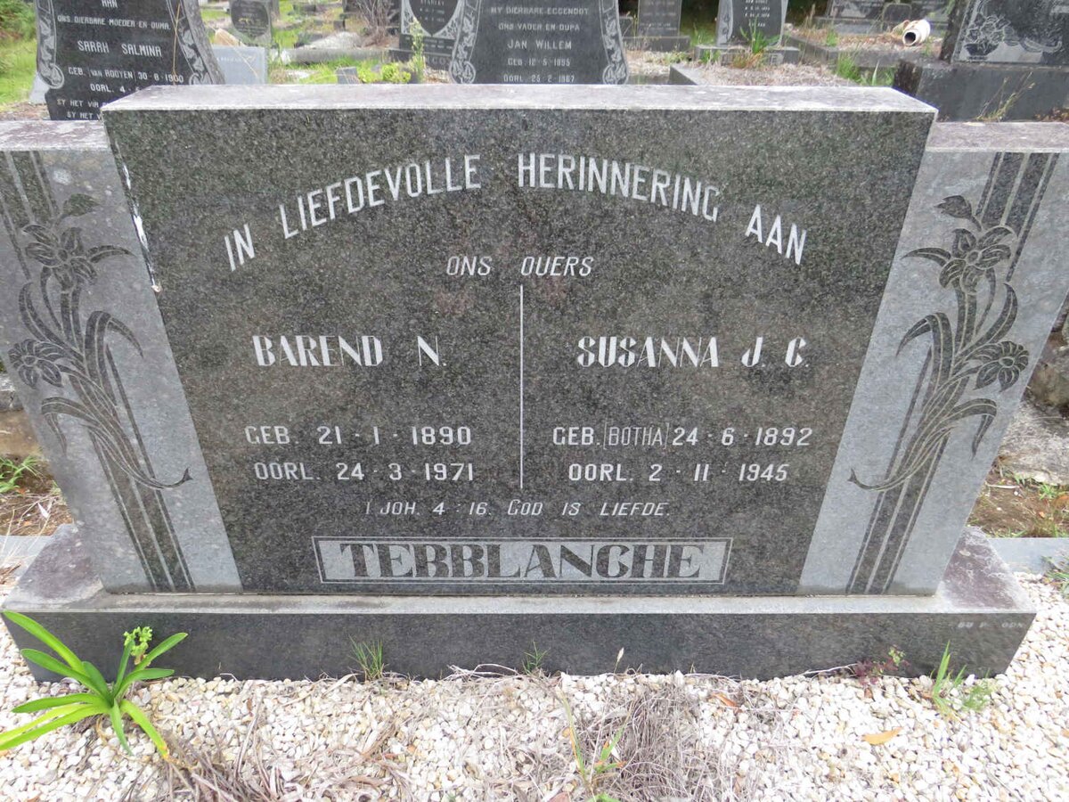 TERBLANCHE Barend N. 1890-1971 & Susanna J.C. 1892-1945