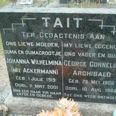 TAIT George Cornelius Archibald 1906-1965 &amp; Johanna Wilhelmina ACKERMANN 1919-2001