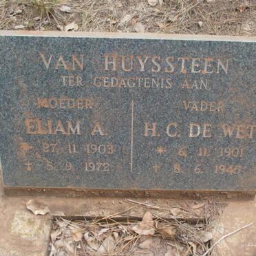 HUYSSTEEN H.C. De Wet, van 1901-1946 &amp; Eliam A. 1903-1972